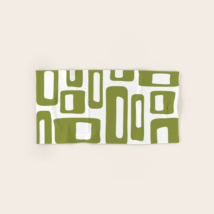 Retro Mid Century Modern Abstract Pattern 336 Olive Green Bath Towel