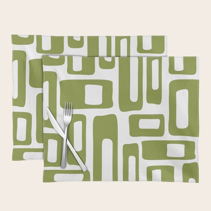 Retro Mid Century Modern Abstract Pattern 336 Olive Green Placemat