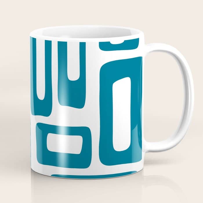 Retro Mid Century Modern Abstract Pattern 336 Peacock Blue Coffee Mug