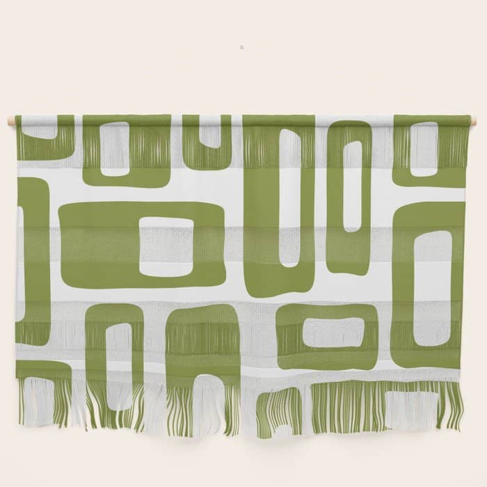Retro Mid Century Modern Abstract Pattern 336 Olive Green Wall Hanging