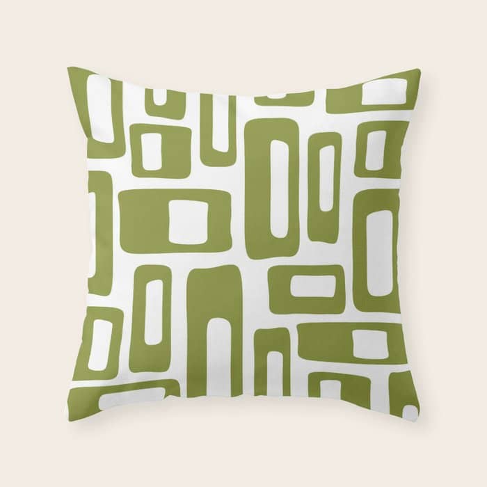 Retro Mid Century Modern Abstract Pattern 336 Olive Green Throw Pillow
