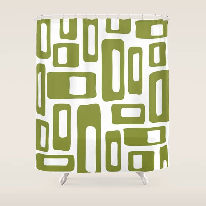 Retro Mid Century Modern Abstract Pattern 336 Olive Green Shower Curtain