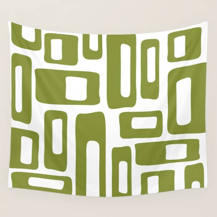 Retro Mid Century Modern Abstract Pattern 336 Olive Green Wall Tapestry