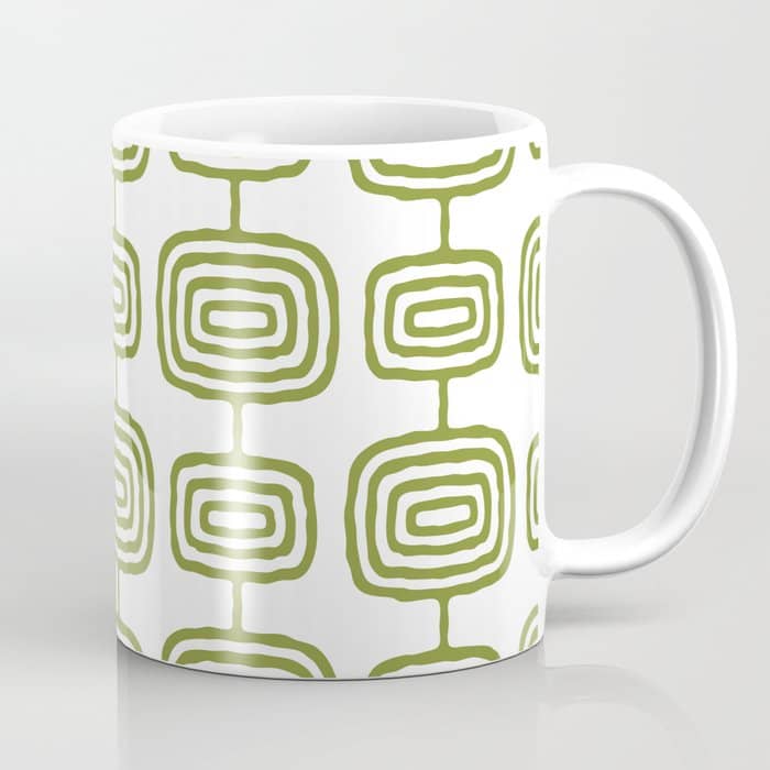 Mid Century Modern Atomic Rings Pattern Olive Green 3 Coffee Mug