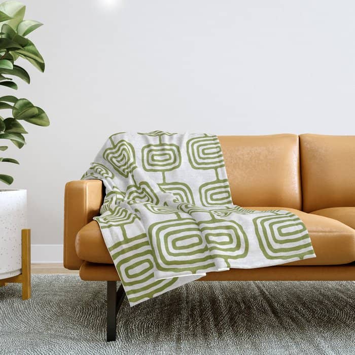 Mid Century Modern Atomic Rings Pattern Olive Green 3 Throw Blanket