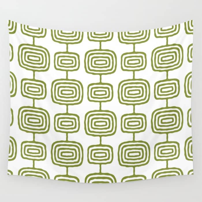 Mid Century Modern Atomic Rings Pattern Olive Green 3 Wall Tapestry