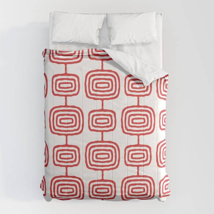 Mid Century Modern Atomic Rings Pattern Red 3 Comforter