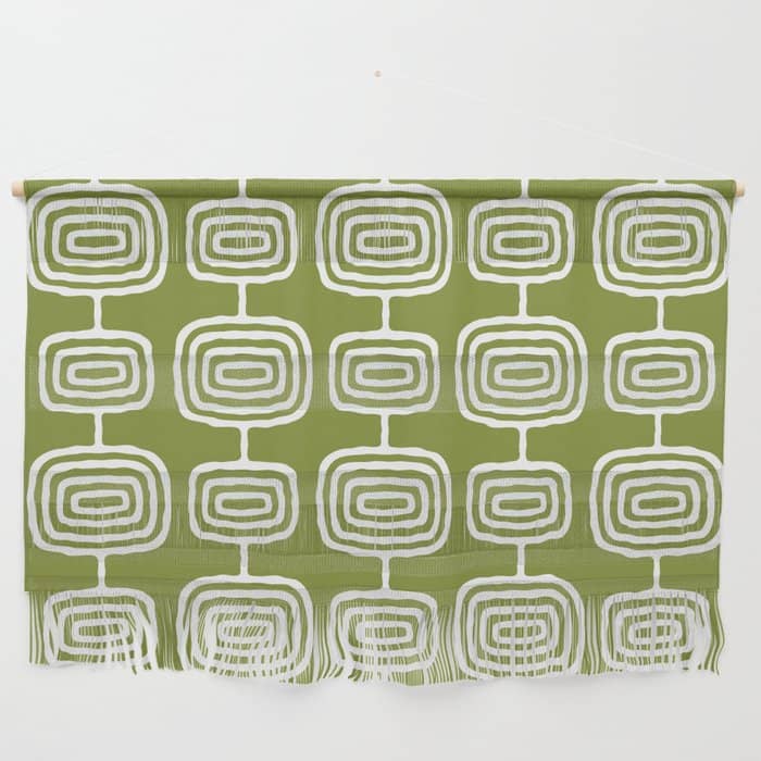 Mid Century Modern Atomic Rings Pattern Mid Mod Olive Green Wall Hanging