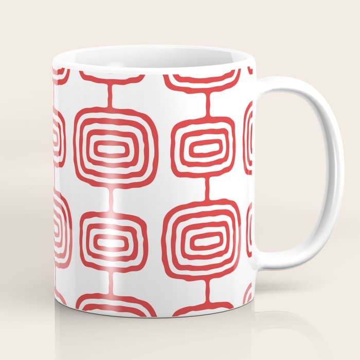 Mid Century Modern Atomic Rings Pattern Red 3 Coffee Mug