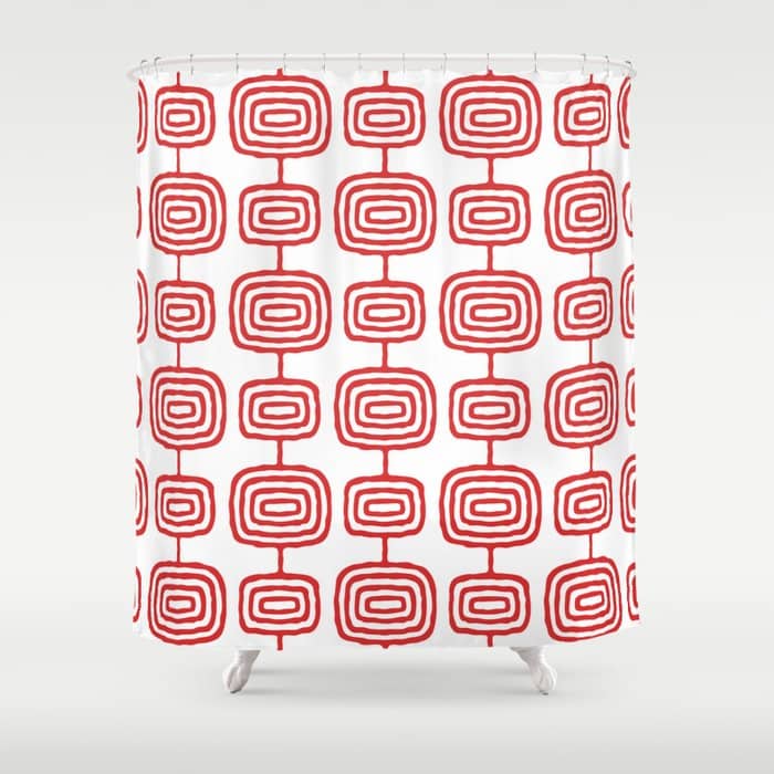 Mid Century Modern Atomic Rings Pattern Red 3 Shower Curtain