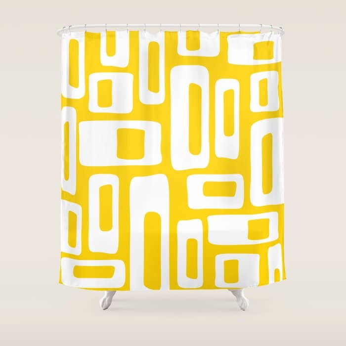 Retro Mid Century Modern Abstract Pattern 335 Yellow Shower Curtain