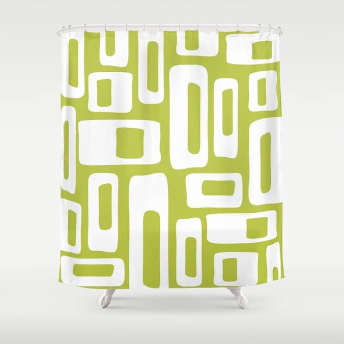 Retro Mid Century Modern Abstract Pattern 335 Chartreuse Shower Curtain