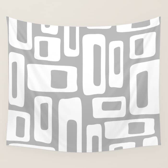Retro Mid Century Modern Abstract Pattern 335 Mid Mod Winter Gray Wall Tapestry