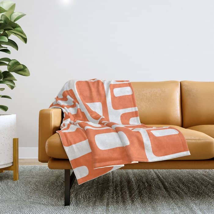 Retro Mid Century Modern Abstract Pattern 336 Orange Throw Blanket