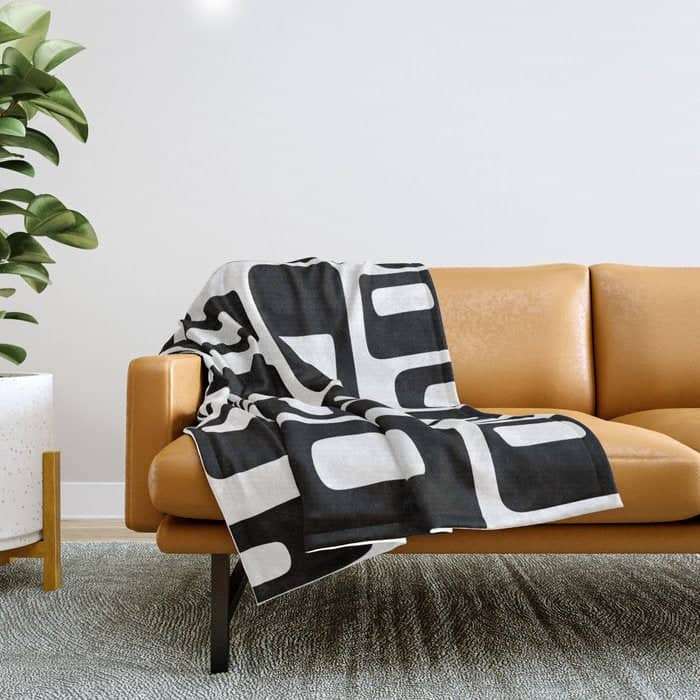 Retro Mid Century Modern Abstract Pattern 336 Black And White Throw Blanket