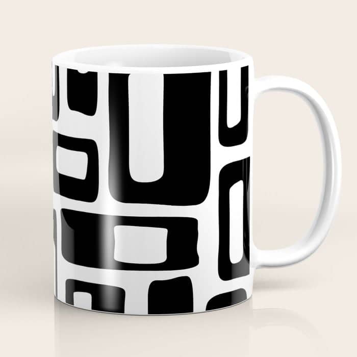 Retro Mid Century Modern Abstract Pattern 336 Black And White Coffee Mug