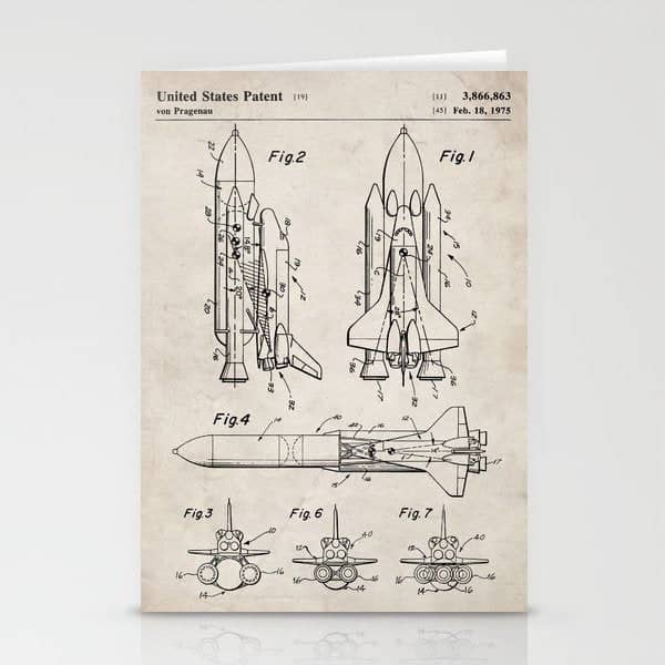 Nasa Space Shuttle Patent - Nasa Shuttle Art - Antique Stationery Card