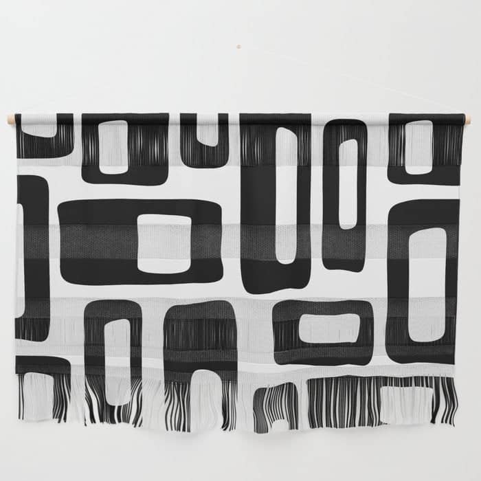 Retro Mid Century Modern Abstract Pattern 336 Black And White Wall Hanging