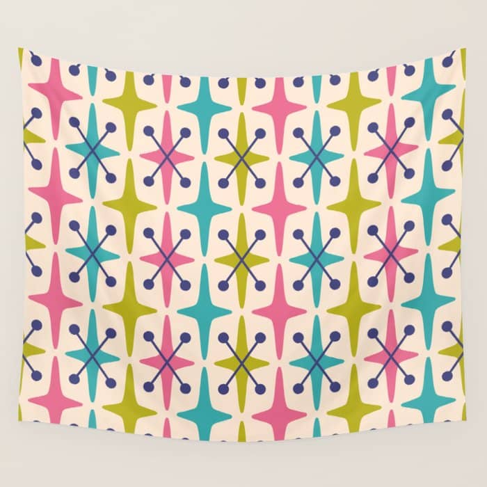 Mid Century Modern Abstract Starburst Pattern 942 Populuxe Pink Green And Blue Wall Tapestry