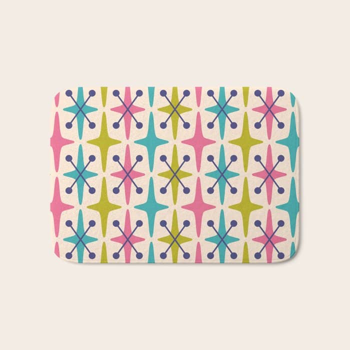 Mid Century Modern Abstract Starburst Pattern 942 Populuxe Pink Green And Blue Bath Mat