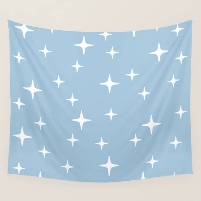 Mid Century Modern Star Pattern 443 Pale Blue Wall Tapestry