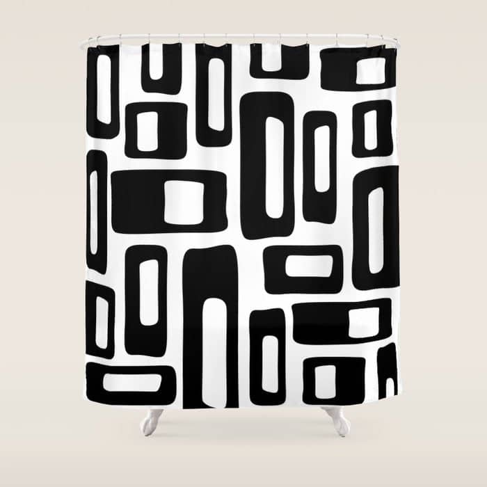 Retro Mid Century Modern Abstract Pattern 336 Black And White Shower Curtain
