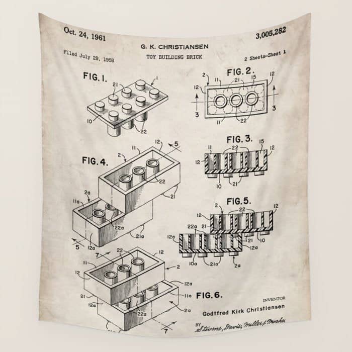 Legos Patent - Legos Brick Art - Antique Wall Tapestry