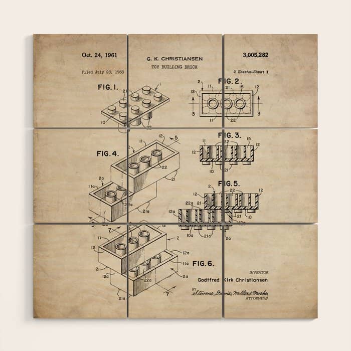 Legos Patent - Legos Brick Art - Antique Wood Wall Art