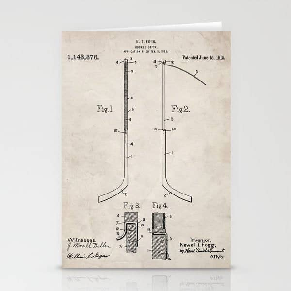 Ice Hockey Stick Patent - Ice Hockey Art - Antique Stationery Card