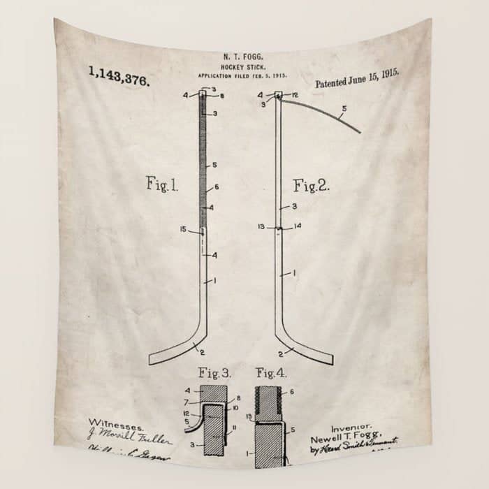 Ice Hockey Stick Patent - Ice Hockey Art - Antique Wall Tapestry