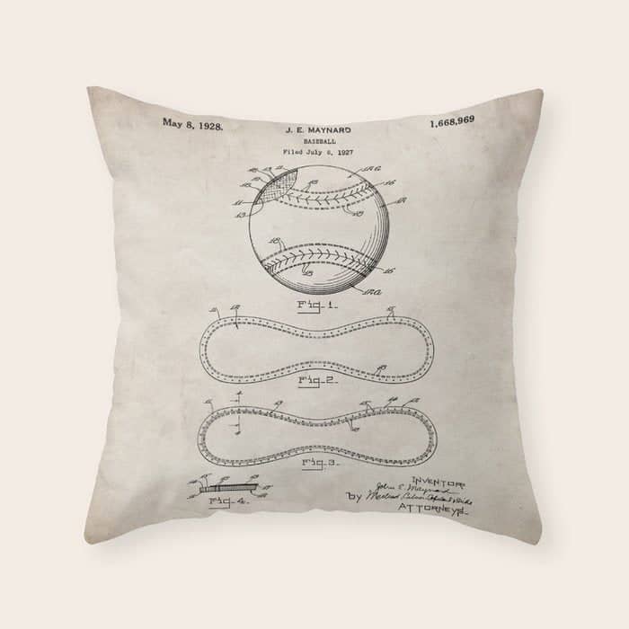 Baseball Patent - Softball Art - Antique Throw Pillow