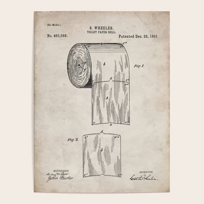 Toilet Paper Patent - Bathroom Art - Antique Poster