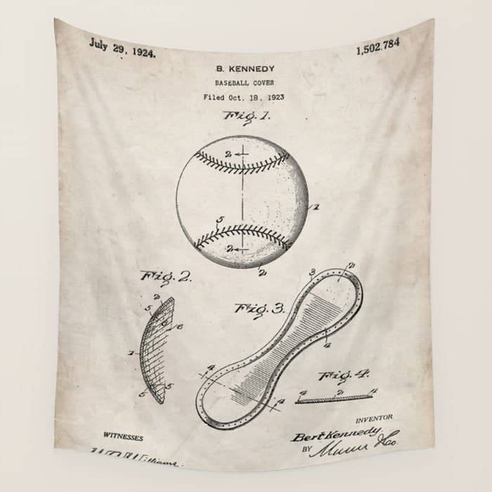 Baseball Patent - Softball Art - Antique Wall Tapestry