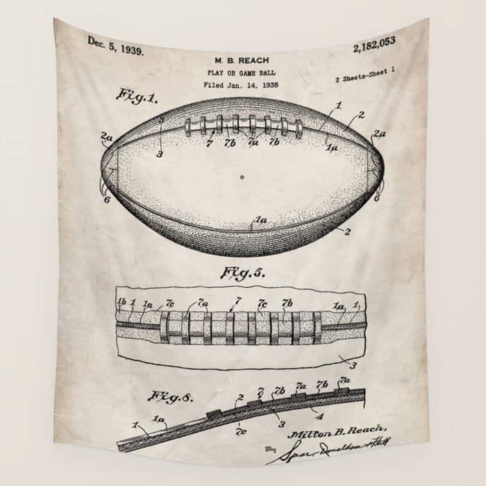 Football Patent - American Football Art - Antique Wall Tapestry