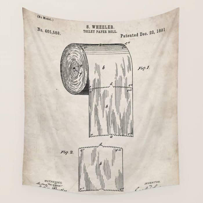 Toilet Paper Patent - Bathroom Art - Antique Wall Tapestry
