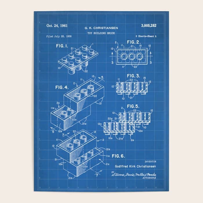 Legos Patent - Legos Brick Art - Blueprint Poster