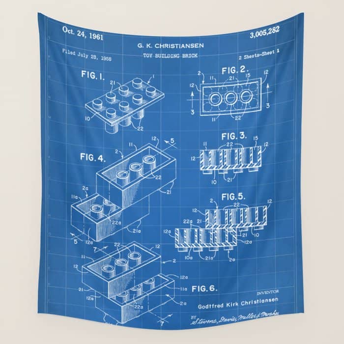 Legos Patent - Legos Brick Art - Blueprint Wall Tapestry