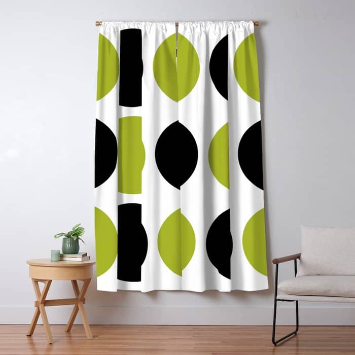 Mid Century Modern Scandinavian Decor Black And Chartreuse Window Curtain