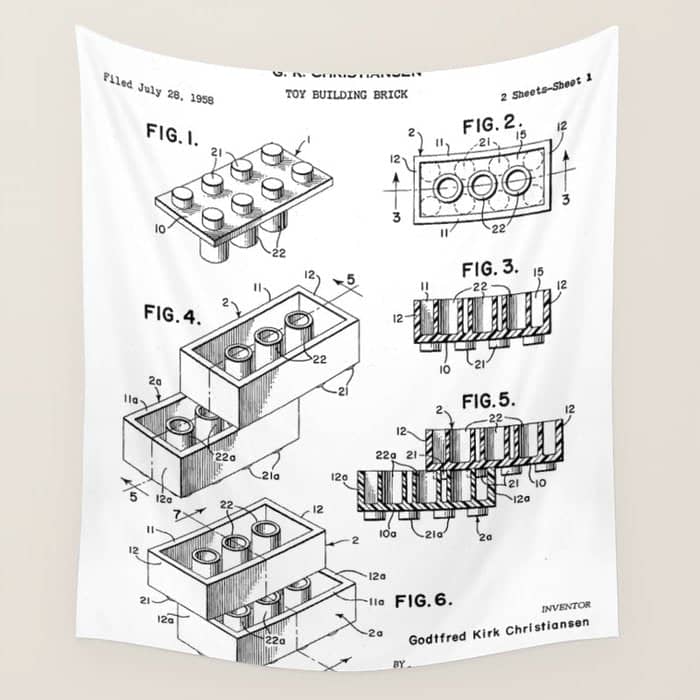 Legos Patent - Legos Brick Art - Black And White Wall Tapestry