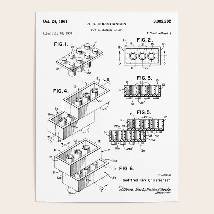 Legos Patent - Legos Brick Art - Black And White Poster