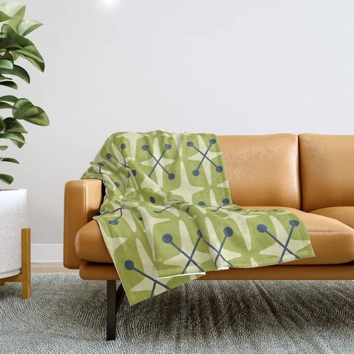Mid Century Modern Atomic Starburst Pattern 541 Green Throw Blanket