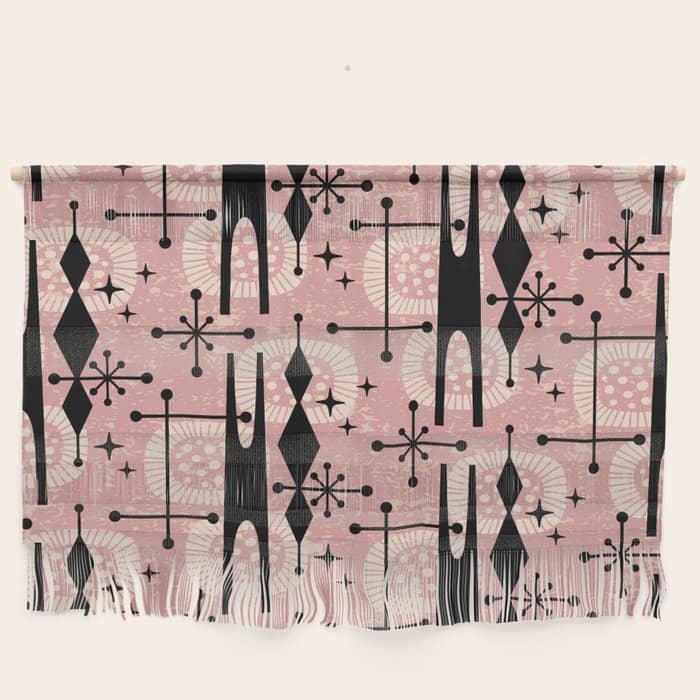 Retro Atomic Mid Century Pattern 771 Dusty Rose Wall Hanging
