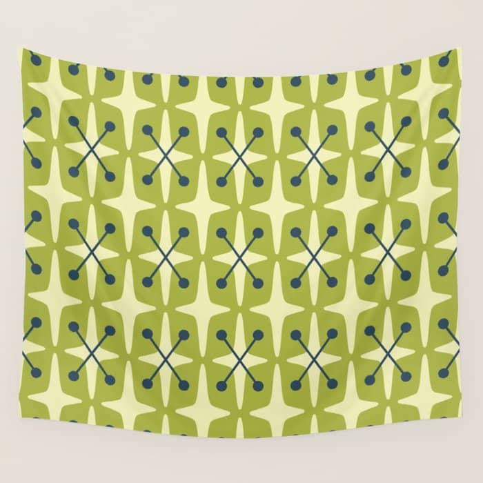 Mid Century Modern Atomic Starburst Pattern 541 Green Wall Tapestry