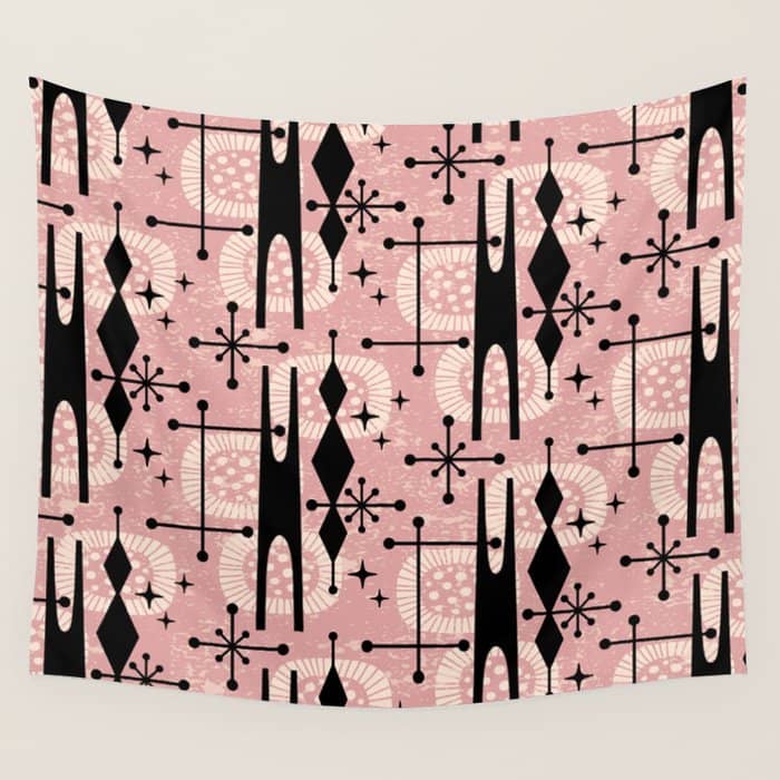Retro Atomic Mid Century Pattern 771 Dusty Rose Wall Tapestry