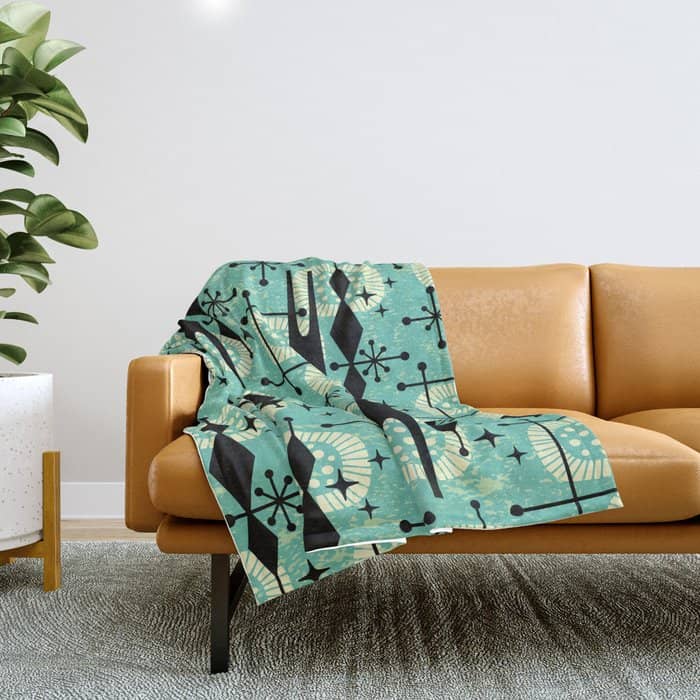 Retro 1950s Style Mid Century Modern 771 Mid Mod Turquoise Throw Blanket