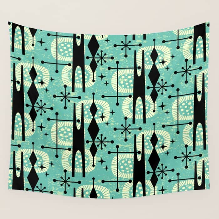 Retro 1950s Style Mid Century Modern 771 Mid Mod Turquoise Wall Tapestry