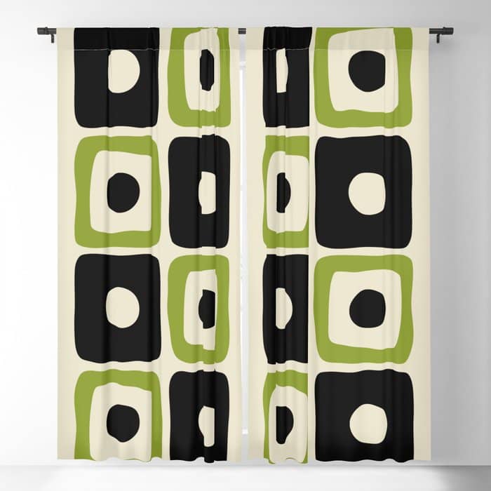Mid Century Modern Scandinavian Pattern 592 Black And Chartreuse Window Curtain