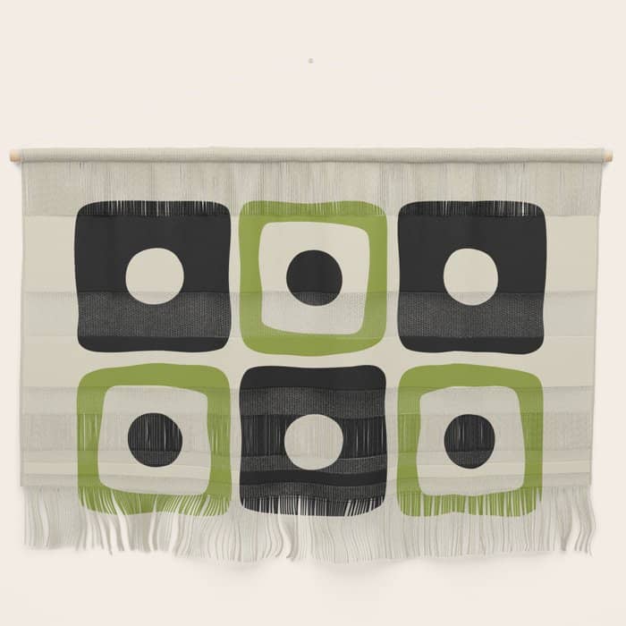 Mid Century Modern Scandinavian Pattern 592 Black And Chartreuse Wall Hanging
