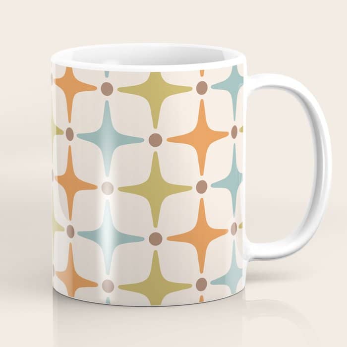 Mid Century Modern Star Pattern 817 Orange Brown Blue And Olive Green Coffee Mug