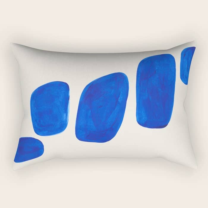 Minimalist Modern Mid Century Colorful Abstract Shapes Phthalo Blue Native Pebbles Stacked Rectangular Pillow
